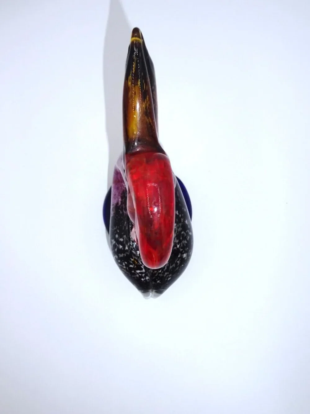 Murano Style Art Glass Pelican Figurine Hand Blown Pink Amber Black Speckled 7